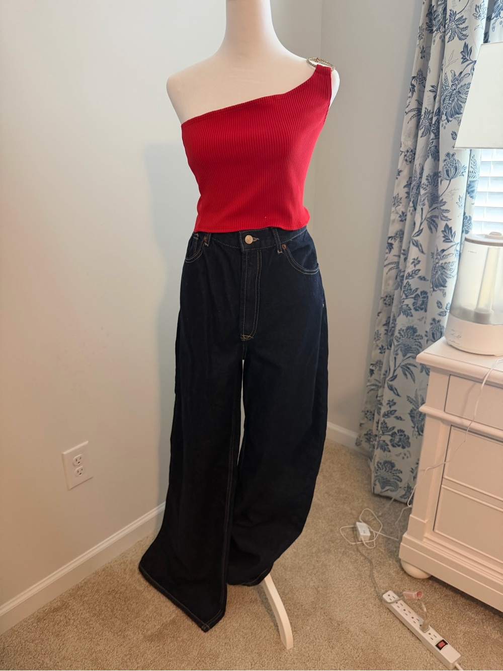 Top shop Red One-Shoulder Ribbed Top